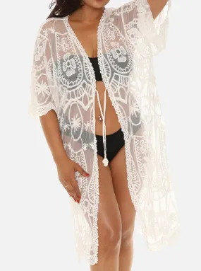 Short Mesh Coverup with Abstract Palm Tree