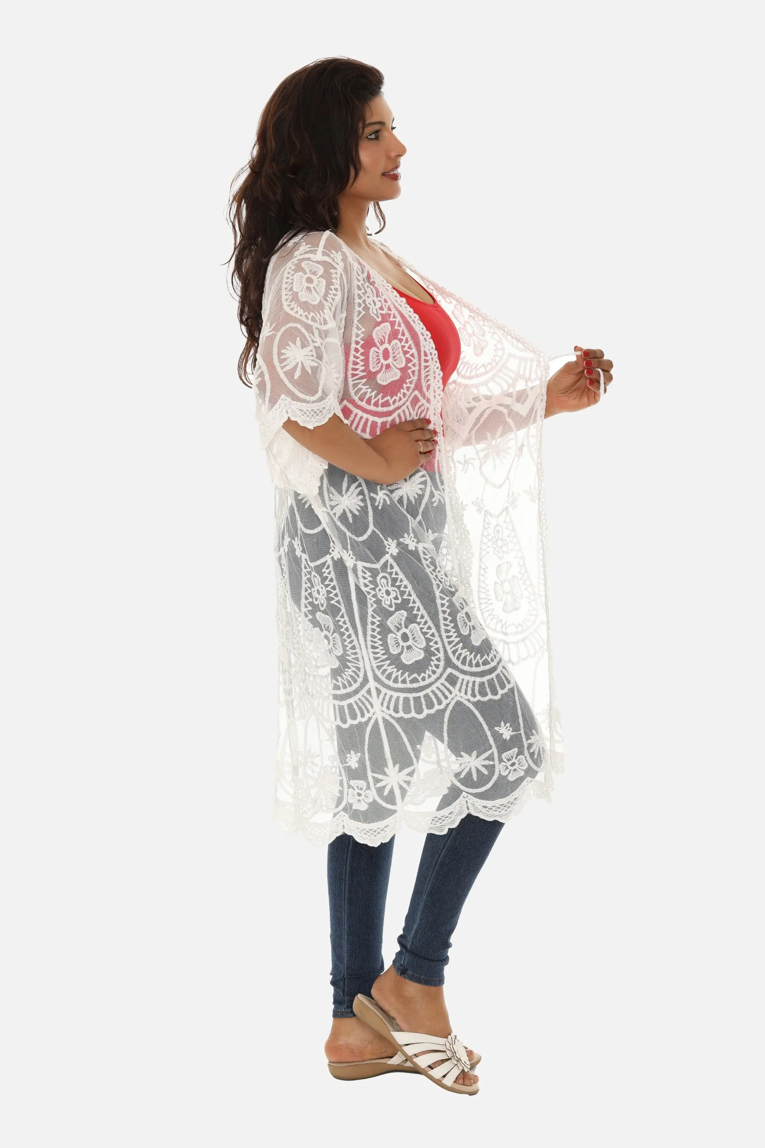 Short Mesh Coverup with Abstract Palm Tree
