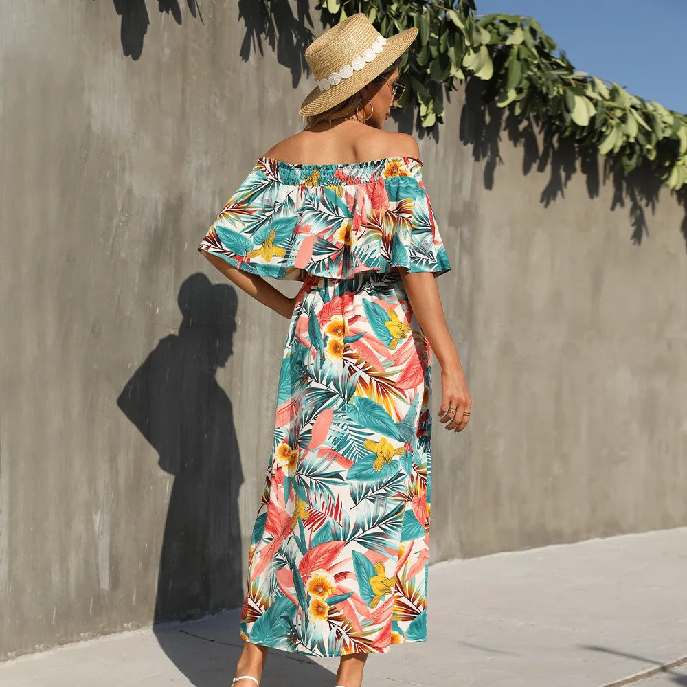 Slash Neck Floral Wholesale Summer Dresses