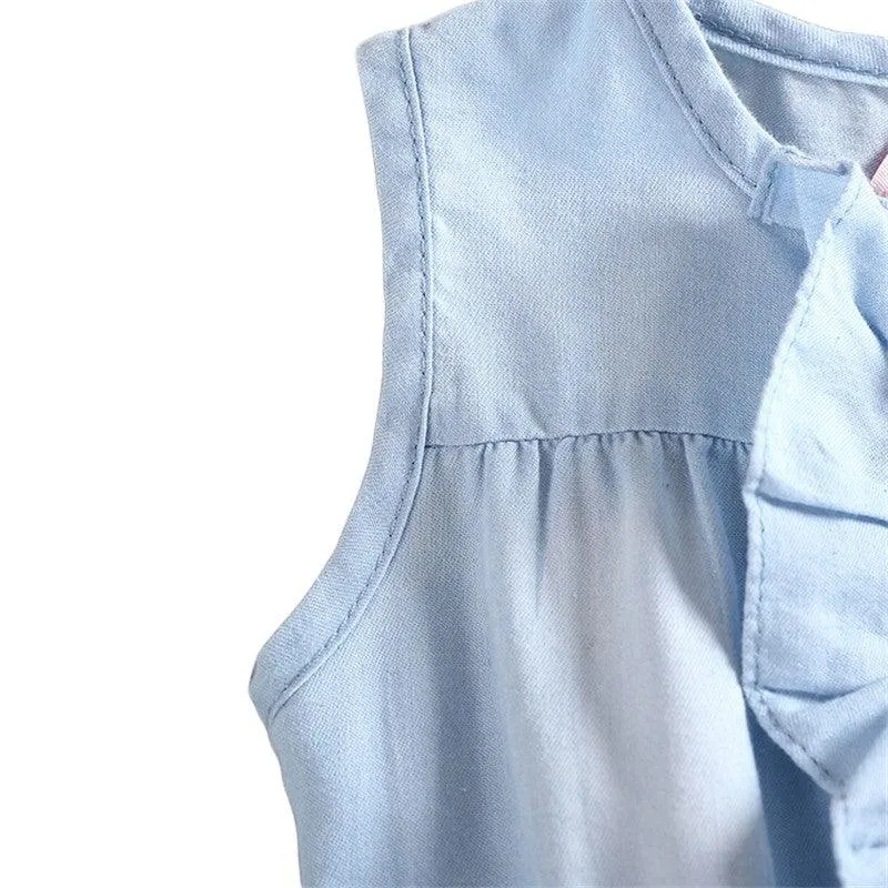 Summer Children Sleeveless Girl Denim Floral Dresses
