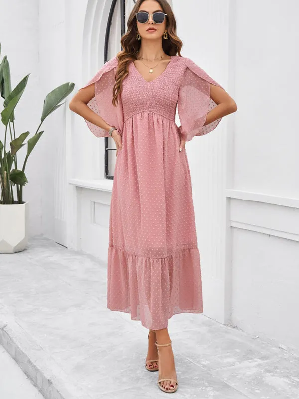 Swiss Dot Cocktail Dress with Flounce Sleeves & High Waist