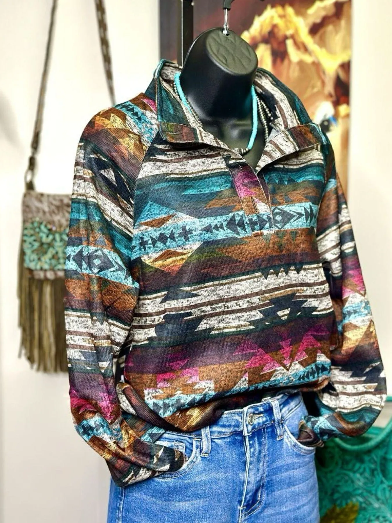 The Fall Abilene Aztec Pullover Top