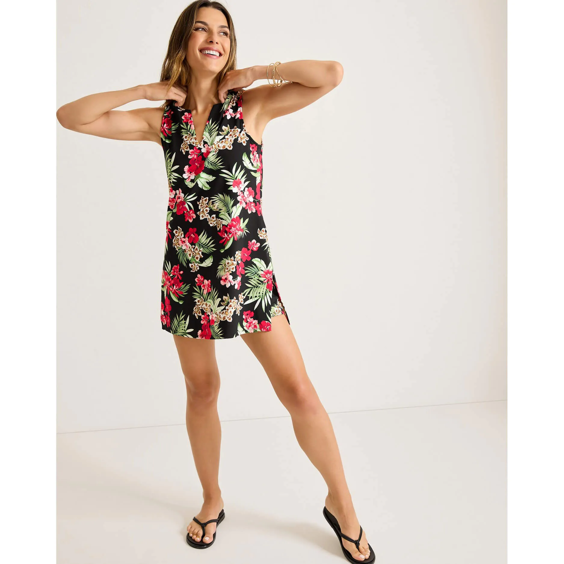 Tommy Bahama Womens Lily Cat Split Neck Romper Coverup - Black*