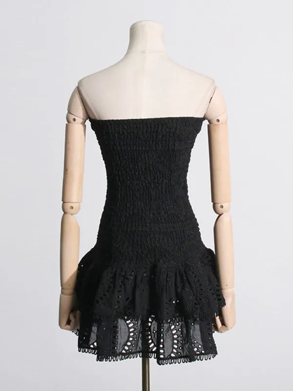 Vacation Cocktail Strapless Smocked Layered Tube Mini Dress