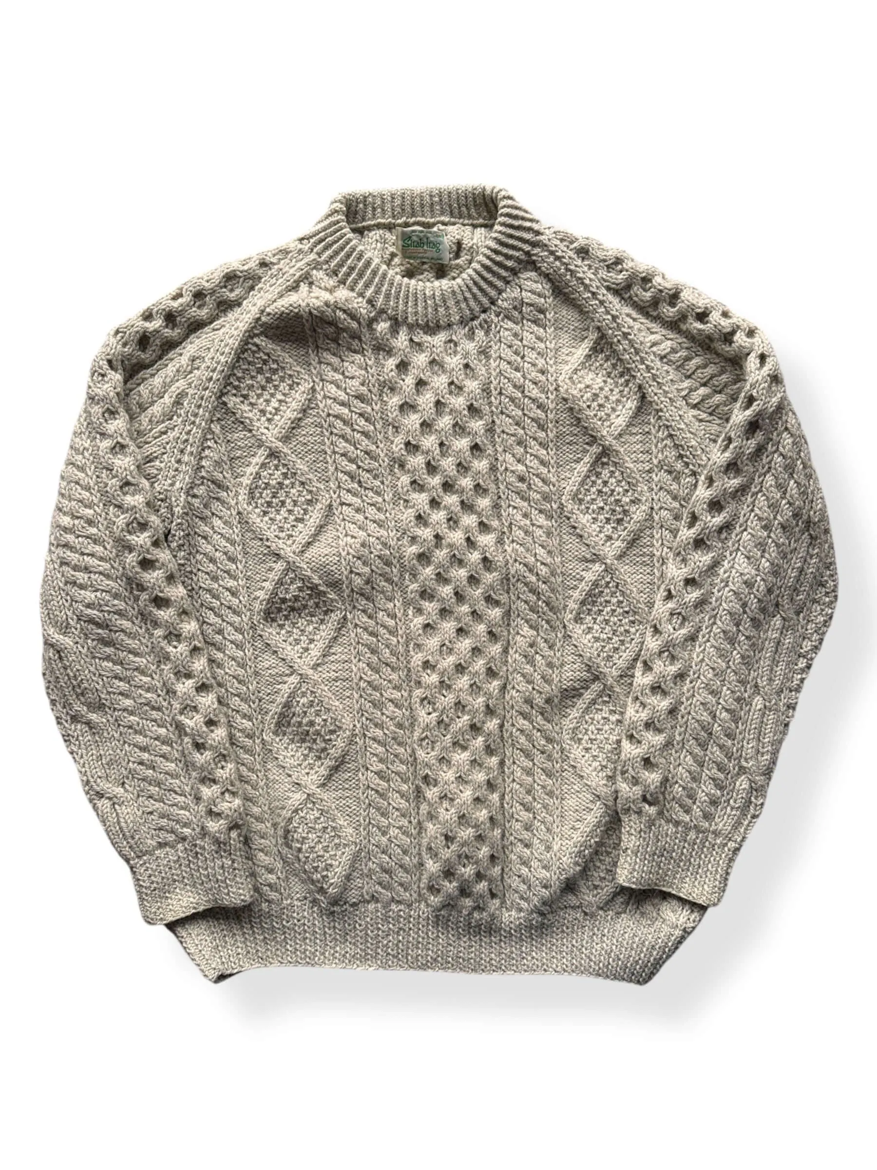 Vintage Sliab Liag Grey Irish Cable Knit Fishermans Sweater SZ XL
