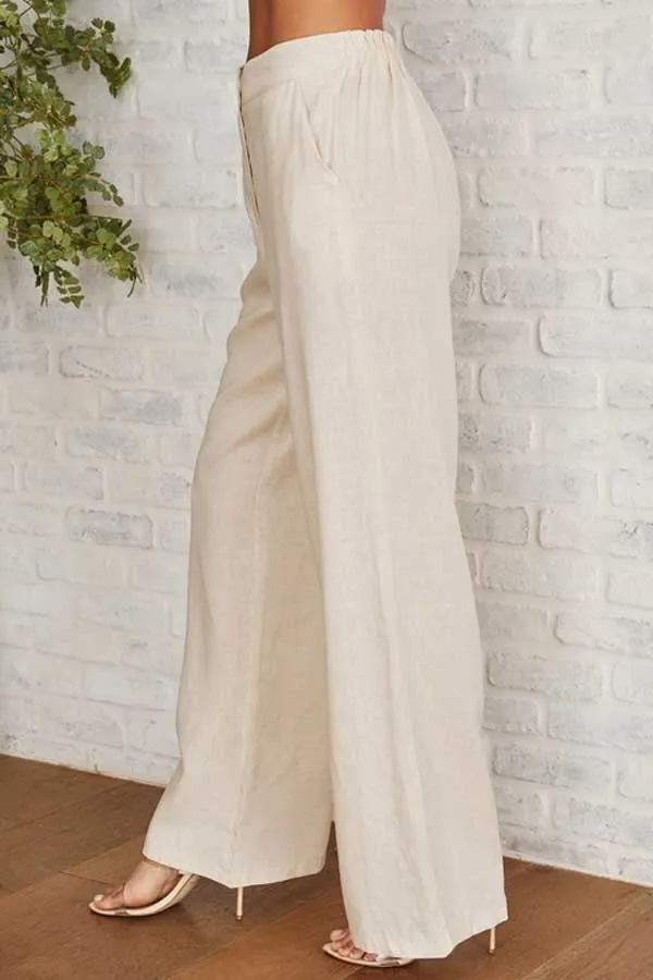 Wide Leg Linen Pants- High Waist