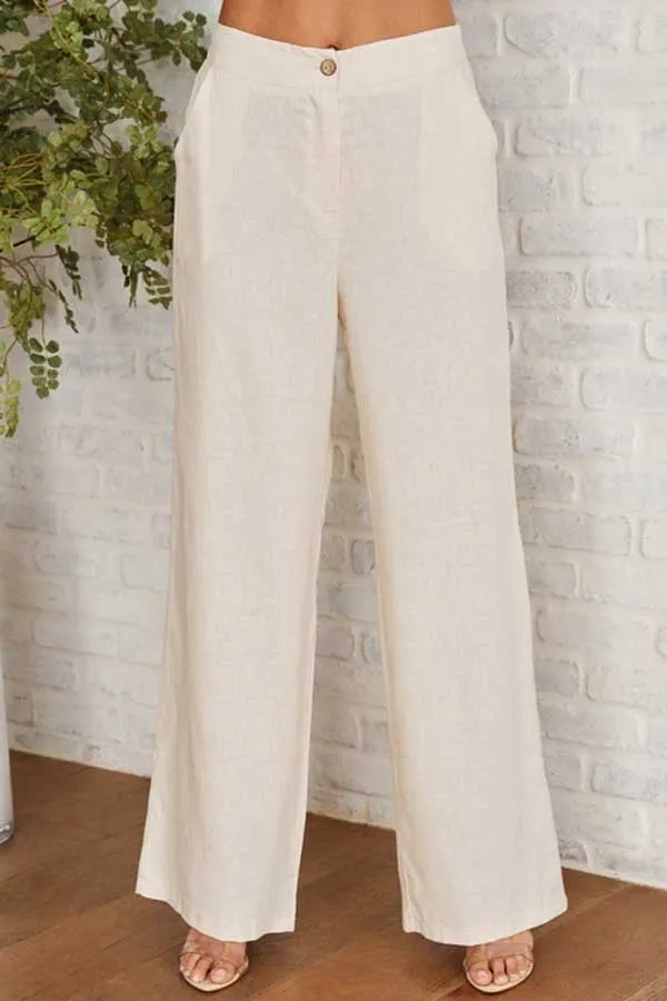 Wide Leg Linen Pants- High Waist