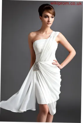 With Dress Marissa Chiffon Beading Cocktail Sheath/Column Cocktail Dresses Ruffle Asymmetrical One-Shoulder
