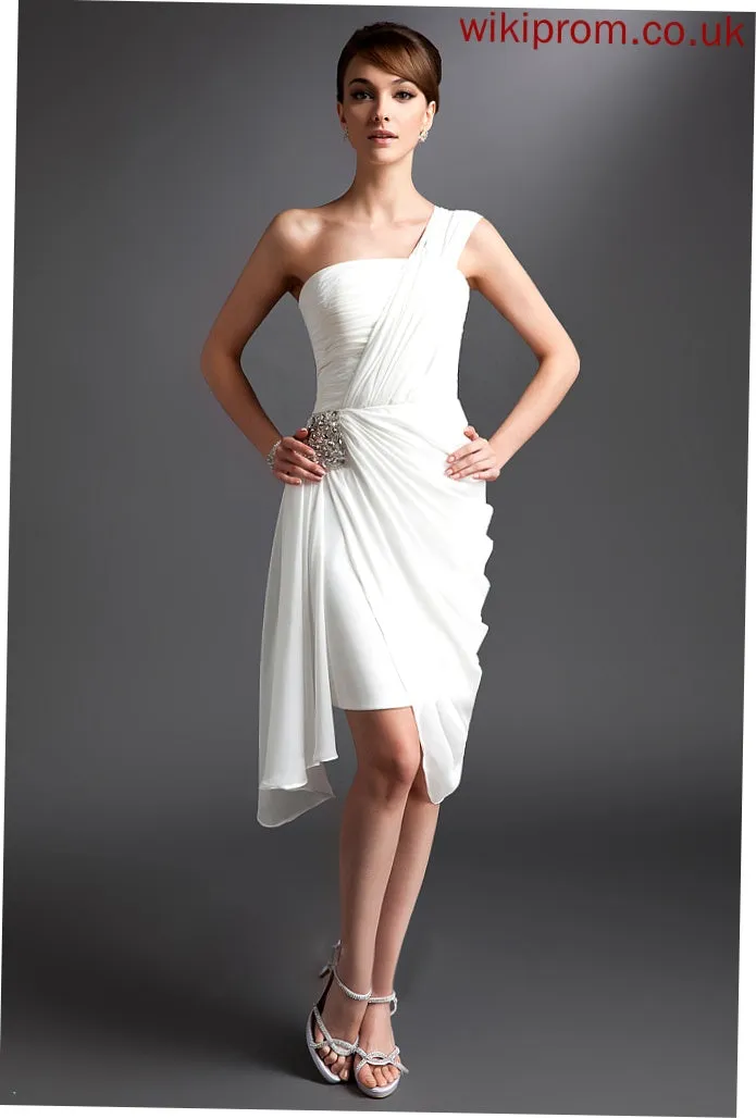 With Dress Marissa Chiffon Beading Cocktail Sheath/Column Cocktail Dresses Ruffle Asymmetrical One-Shoulder