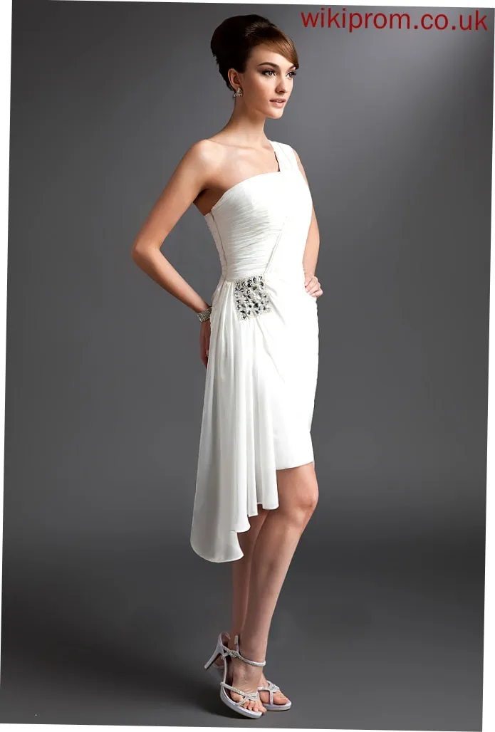 With Dress Marissa Chiffon Beading Cocktail Sheath/Column Cocktail Dresses Ruffle Asymmetrical One-Shoulder