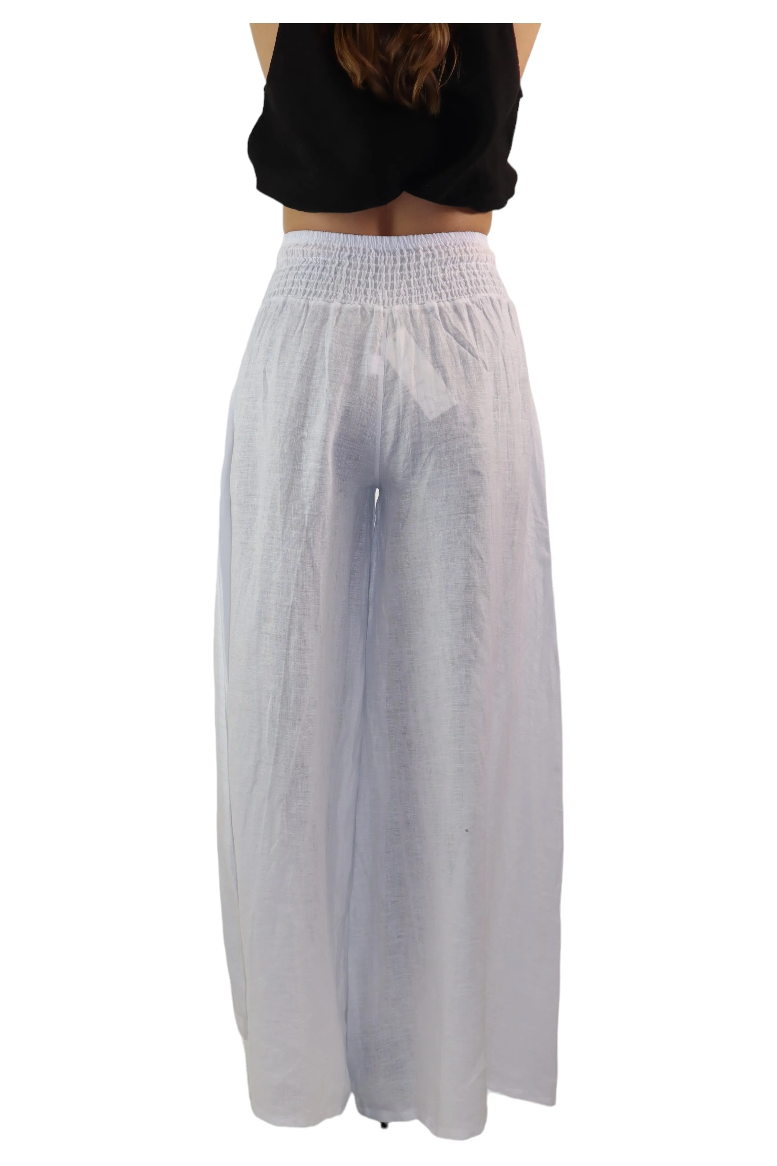 Women Linen Wide legged Palazzo Pants, Designer Comfy and Breathable Flounce Pants | One Size Fits All