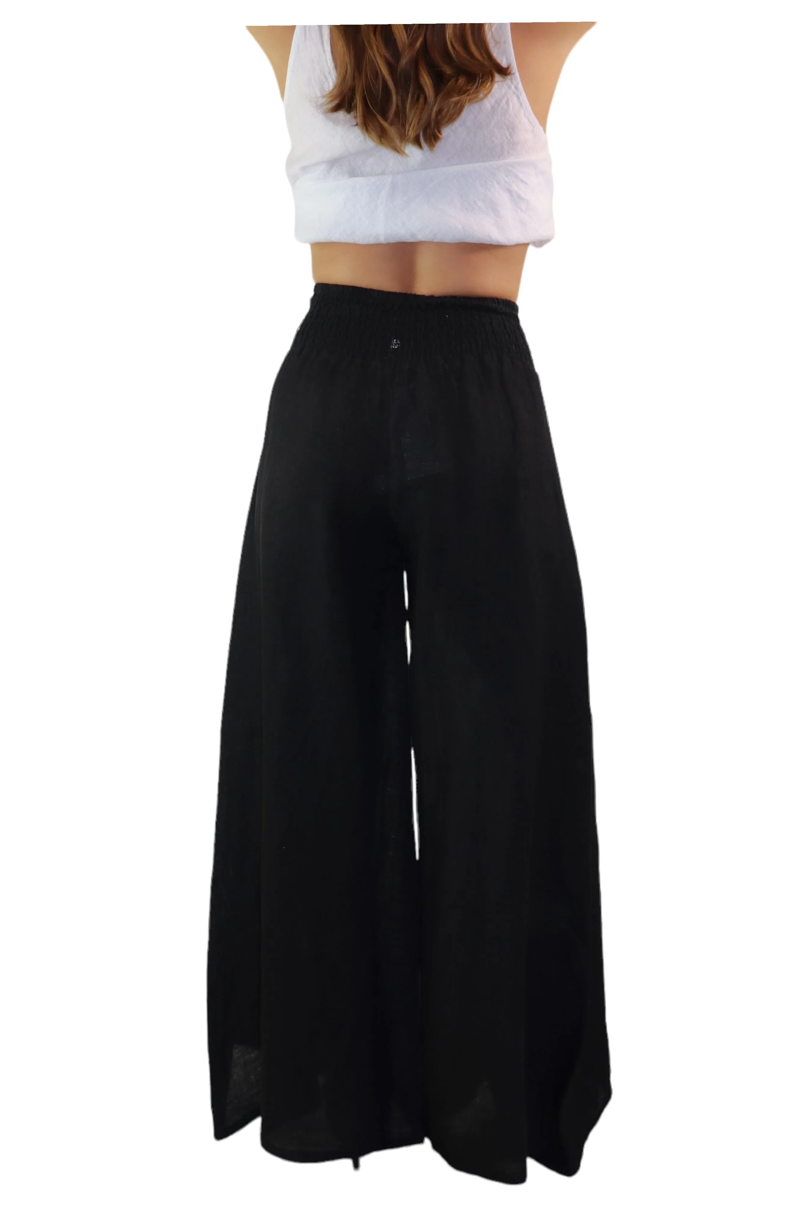 Women Linen Wide legged Palazzo Pants, Designer Comfy and Breathable Flounce Pants | One Size Fits All