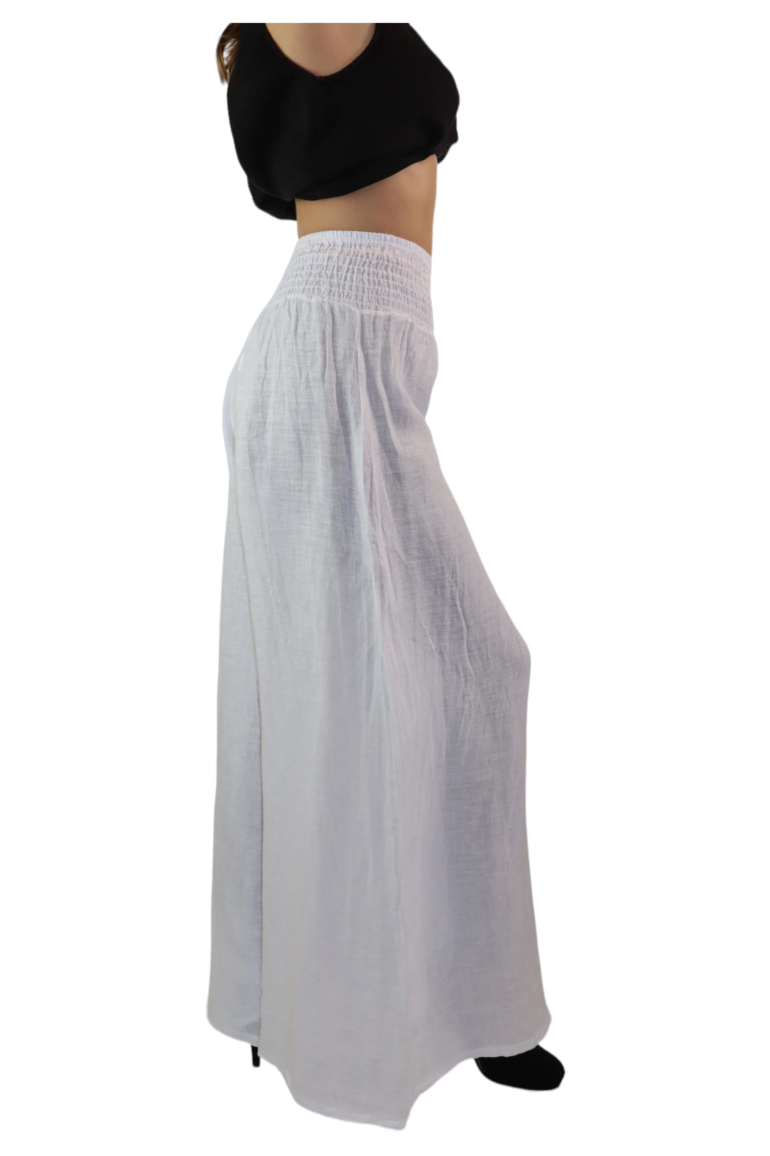 Women Linen Wide legged Palazzo Pants, Designer Comfy and Breathable Flounce Pants | One Size Fits All