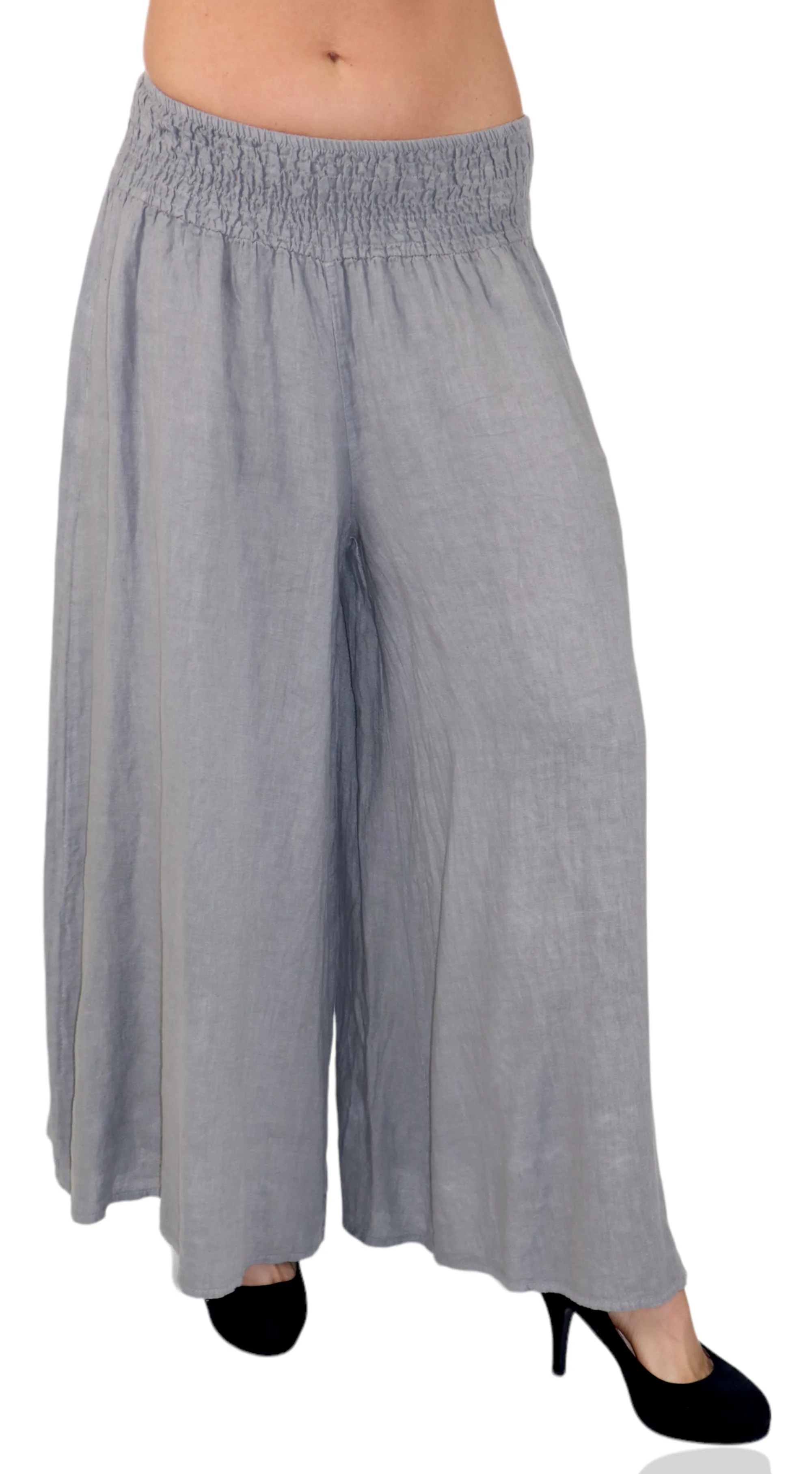 Women Linen Wide legged Palazzo Pants, Designer Comfy and Breathable Flounce Pants | One Size Fits All