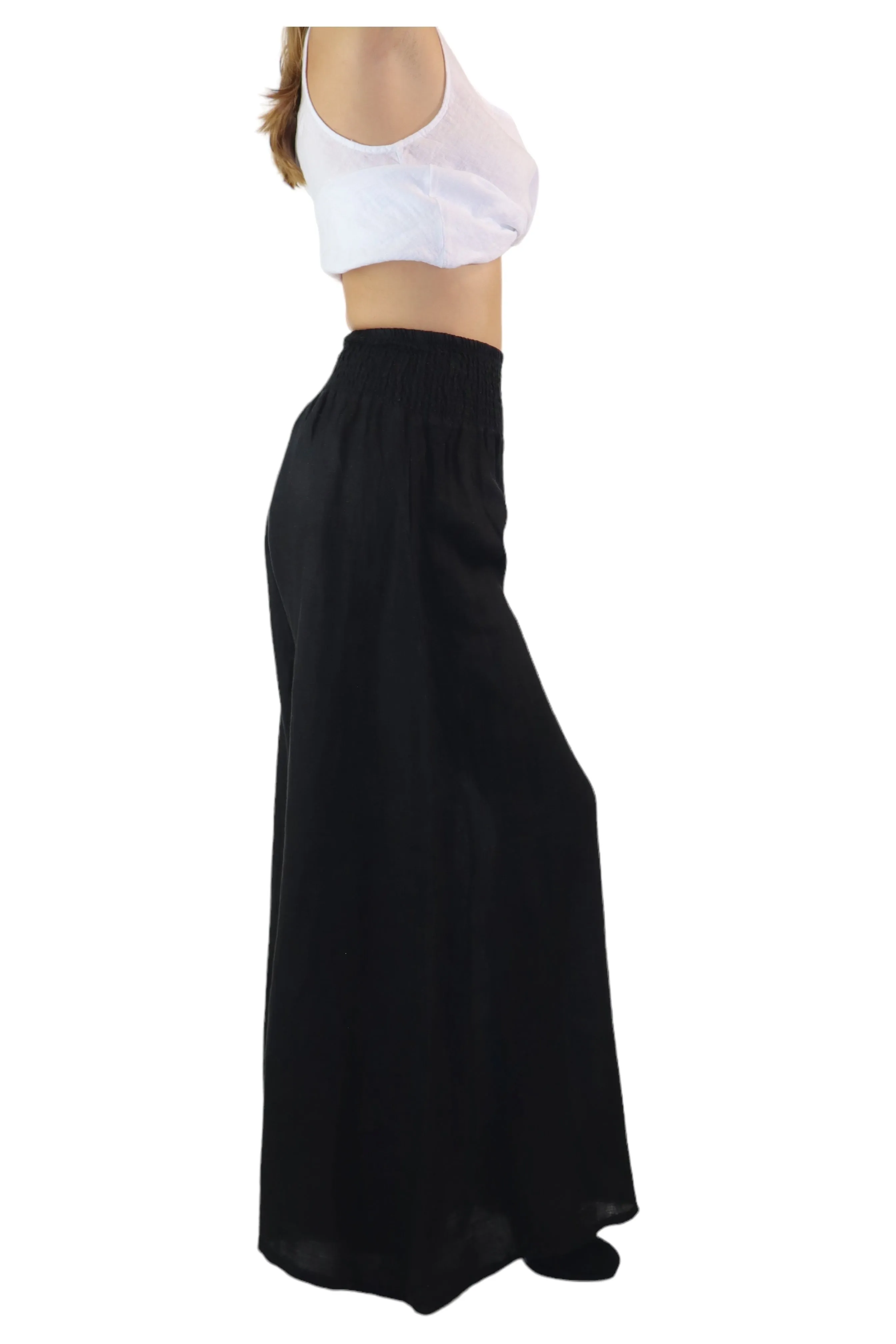 Women Linen Wide legged Palazzo Pants, Designer Comfy and Breathable Flounce Pants | One Size Fits All