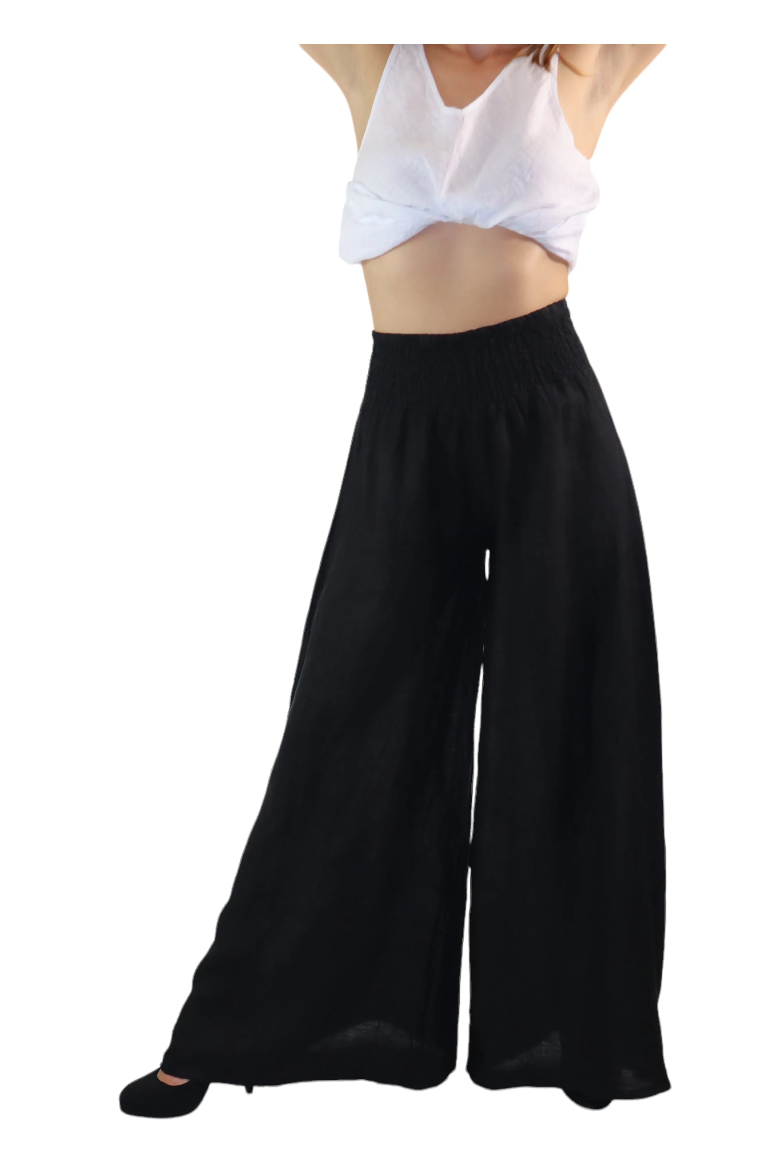 Women Linen Wide legged Palazzo Pants, Designer Comfy and Breathable Flounce Pants | One Size Fits All