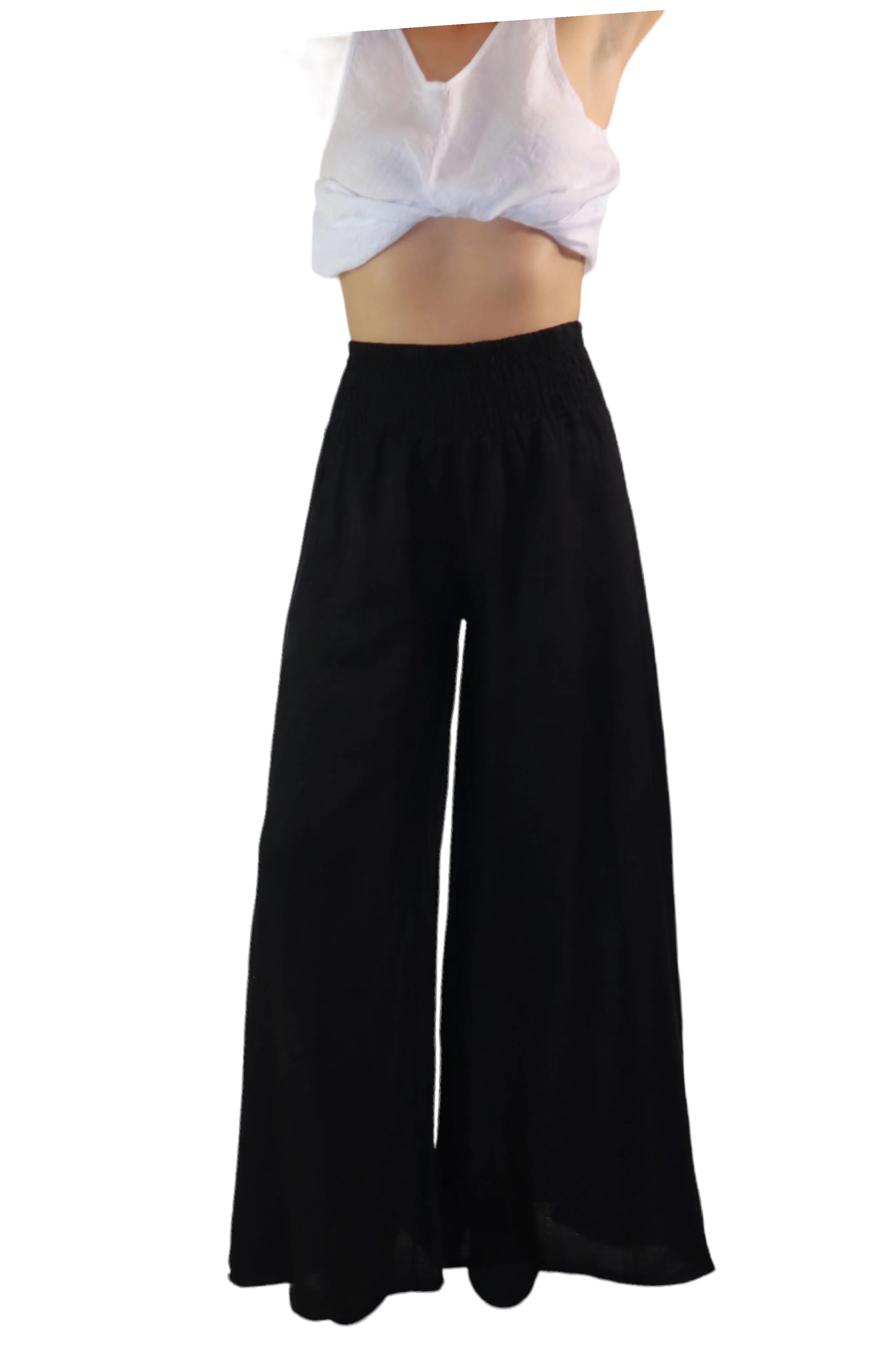 Women Linen Wide legged Palazzo Pants, Designer Comfy and Breathable Flounce Pants | One Size Fits All