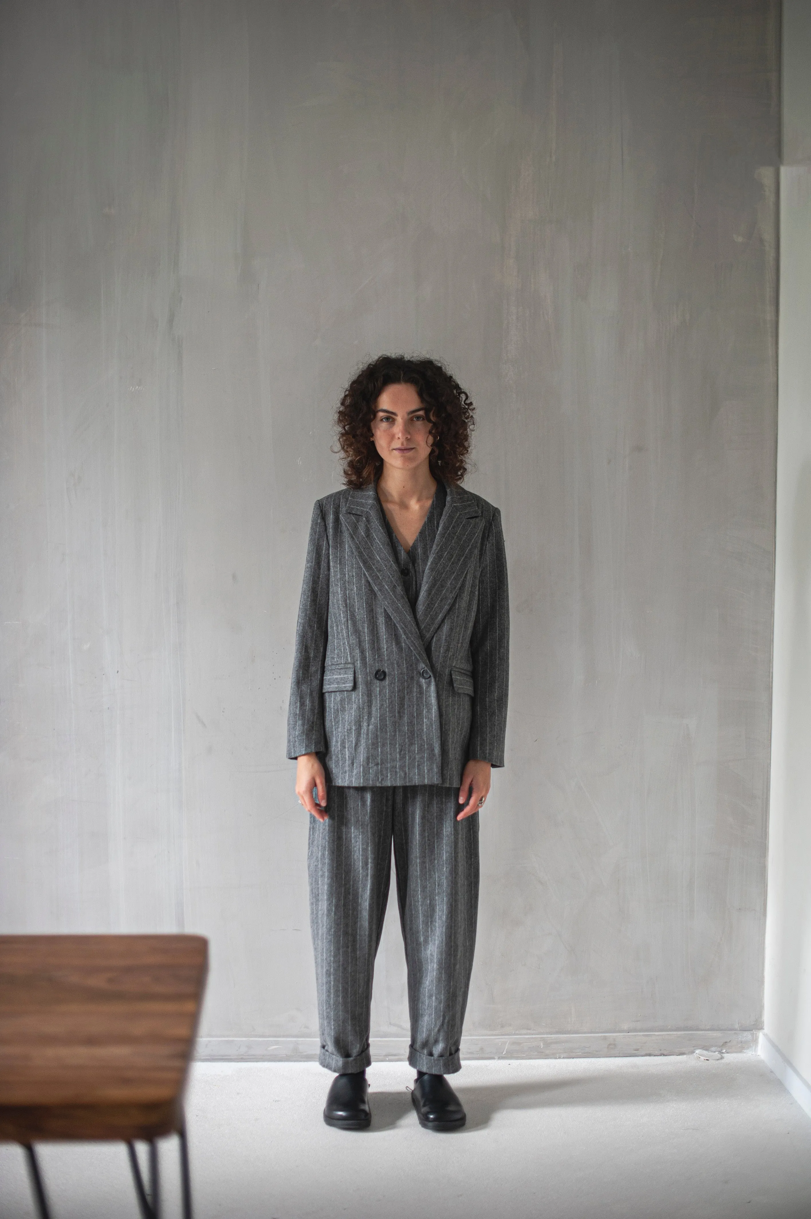 Women's three-piece tailored tweed wool pants suit