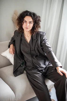 Women's three-piece tailored tweed wool pants suit