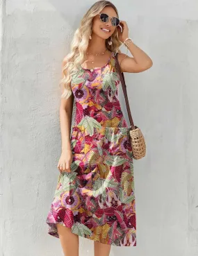 Zeagoo Floral Beach Sundress Casual A-Line Midi Tank Dresses