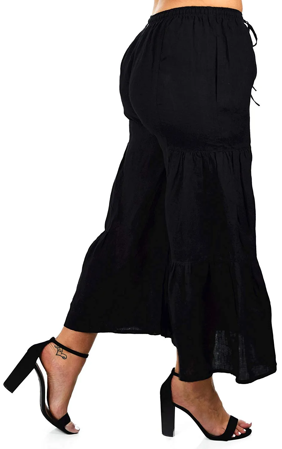 Zopali Women's Linen Boho Wide Leg 3 Tier Flared Bell Bottom Pants | Reg & Plus Sizes