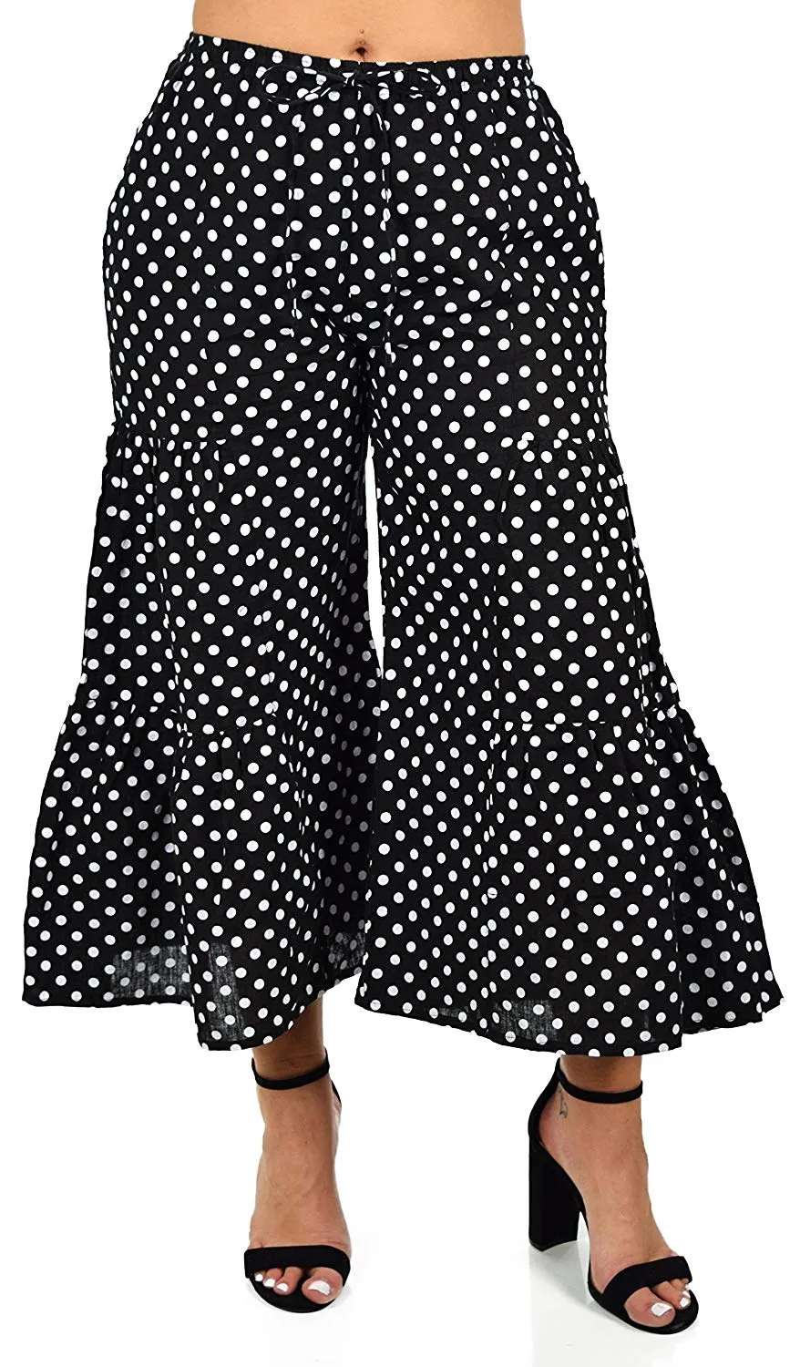 Zopali Women's Linen Boho Wide Leg 3 Tier Flared Bell Bottom Pants | Reg & Plus Sizes
