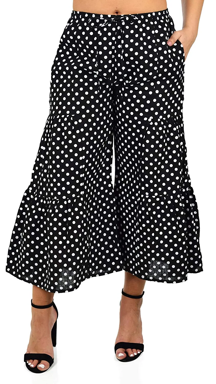 Zopali Women's Linen Boho Wide Leg 3 Tier Flared Bell Bottom Pants | Reg & Plus Sizes